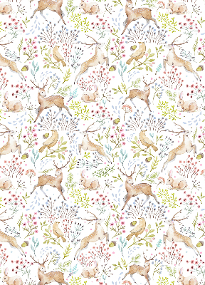 Store enrouleur avec motif de chevreuils, d'oiseaux et de lapins