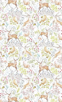 Store enrouleur avec motif de chevreuils, d'oiseaux et de lapins