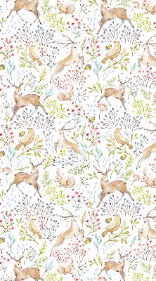 Store enrouleur avec motif de chevreuils, d'oiseaux et de lapins