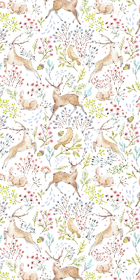 Store enrouleur avec motif de chevreuils, d'oiseaux et de lapins