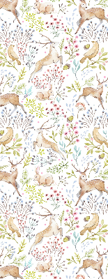 Store enrouleur avec motif de chevreuils, d'oiseaux et de lapins