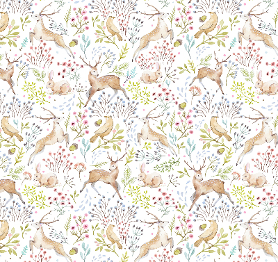 Store enrouleur avec motif de chevreuils, d'oiseaux et de lapins