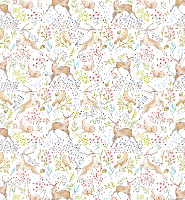 Store enrouleur avec motif de chevreuils, d'oiseaux et de lapins