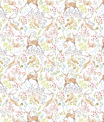 Store enrouleur avec motif de chevreuils, d'oiseaux et de lapins