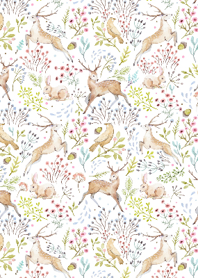 Store enrouleur avec motif de chevreuils, d'oiseaux et de lapins