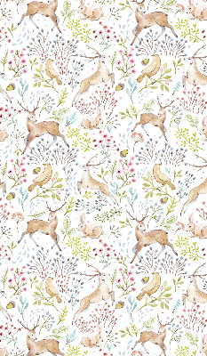 Store enrouleur avec motif de chevreuils, d'oiseaux et de lapins