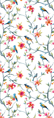 Store enrouleur avec motif d'oiseaux sur des brindilles