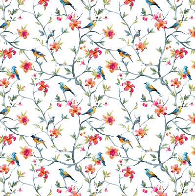 Store enrouleur avec motif d'oiseaux sur des brindilles