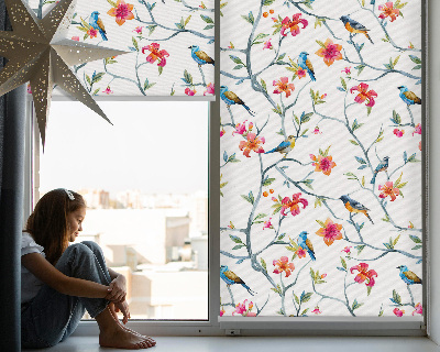 Store enrouleur avec motif d'oiseaux sur des brindilles