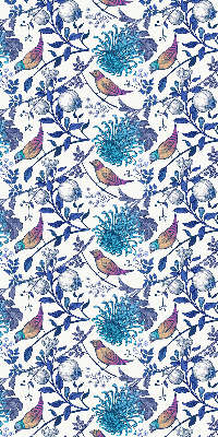 Store intérieur avec fleurs bleues de l'arbre