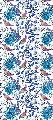 Store intérieur avec fleurs bleues de l'arbre