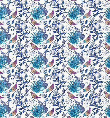 Store intérieur avec fleurs bleues de l'arbre