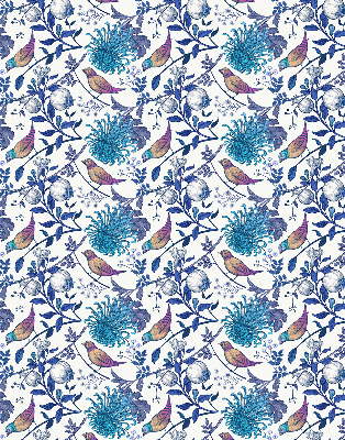 Store intérieur avec fleurs bleues de l'arbre