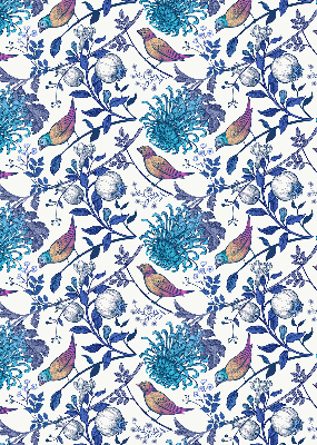 Store intérieur avec fleurs bleues de l'arbre