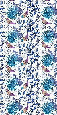 Store intérieur avec fleurs bleues de l'arbre