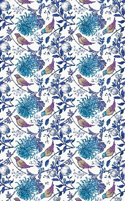 Store intérieur avec fleurs bleues de l'arbre