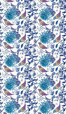 Store intérieur avec fleurs bleues de l'arbre