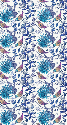 Store intérieur avec fleurs bleues de l'arbre