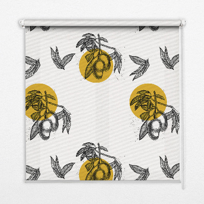 Store intérieur avec fruits et cercles jaunes