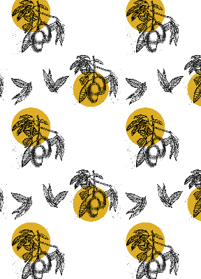 Store intérieur avec fruits et cercles jaunes