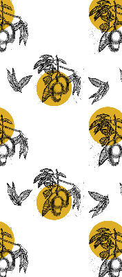 Store intérieur avec fruits et cercles jaunes
