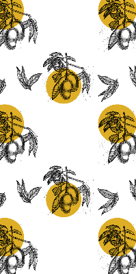 Store intérieur avec fruits et cercles jaunes