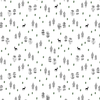 Store intérieur avec arbres et cerfs dessinés