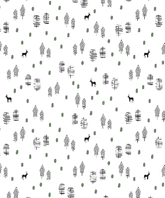 Store intérieur avec arbres et cerfs dessinés