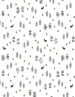 Store intérieur avec arbres et cerfs dessinés