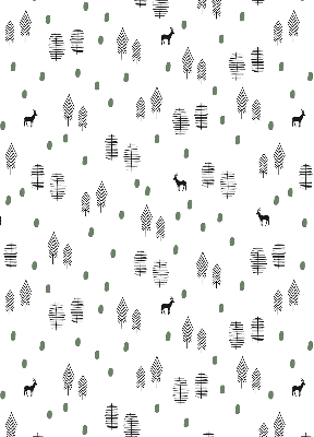 Store intérieur avec arbres et cerfs dessinés