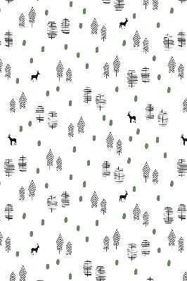 Store intérieur avec arbres et cerfs dessinés