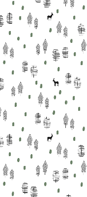 Store intérieur avec arbres et cerfs dessinés