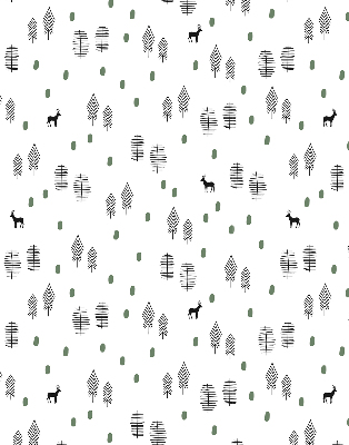 Store intérieur avec arbres et cerfs dessinés
