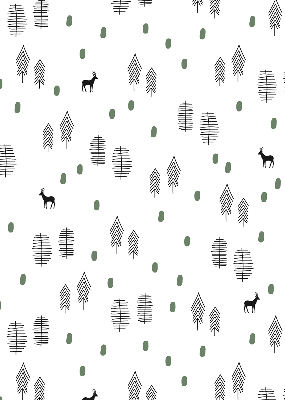 Store intérieur avec arbres et cerfs dessinés