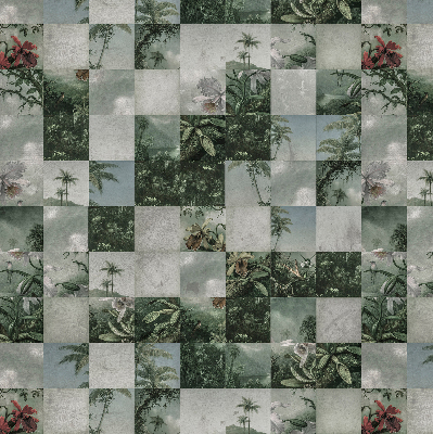 Store intérieur fenêtre avec motif de palmiers carrelés