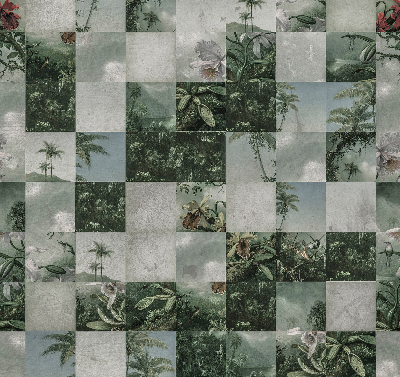 Store intérieur fenêtre avec motif de palmiers carrelés