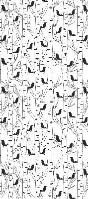 Store intérieur fenêtre avec motif d'oiseaux et d'arbres dessinés
