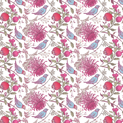 Store enrouleur des oiseaux colorés parmi les fleurs