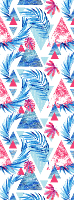 Store intérieur fenêtre avec feuilles bleues et motifs de triangles