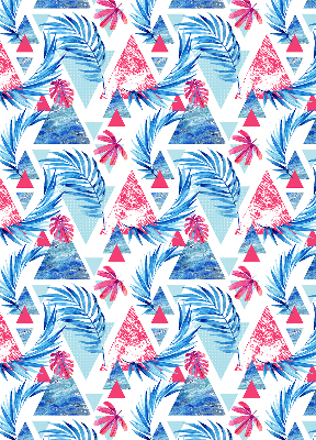 Store intérieur fenêtre avec feuilles bleues et motifs de triangles