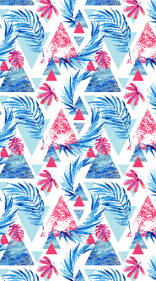 Store intérieur fenêtre avec feuilles bleues et motifs de triangles