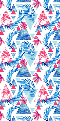 Store intérieur fenêtre avec feuilles bleues et motifs de triangles