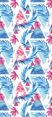 Store intérieur fenêtre avec feuilles bleues et motifs de triangles