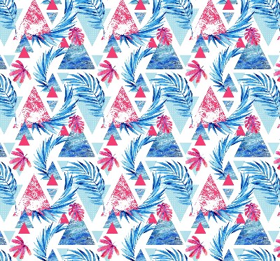 Store intérieur fenêtre avec feuilles bleues et motifs de triangles