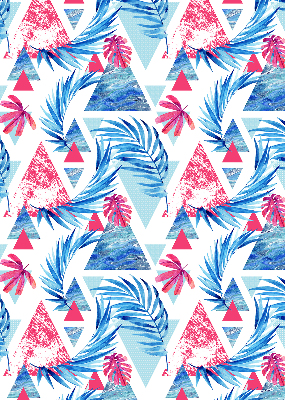 Store intérieur fenêtre avec feuilles bleues et motifs de triangles