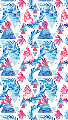 Store intérieur fenêtre avec feuilles bleues et motifs de triangles