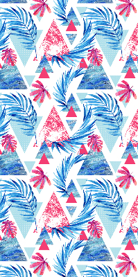 Store intérieur fenêtre avec feuilles bleues et motifs de triangles