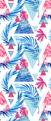 Store intérieur fenêtre avec feuilles bleues et motifs de triangles
