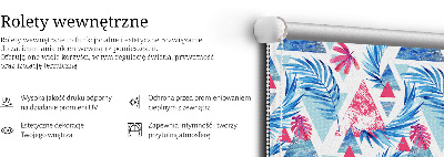 Store intérieur fenêtre avec feuilles bleues et motifs de triangles