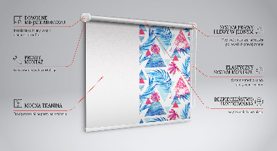 Store intérieur fenêtre avec feuilles bleues et motifs de triangles